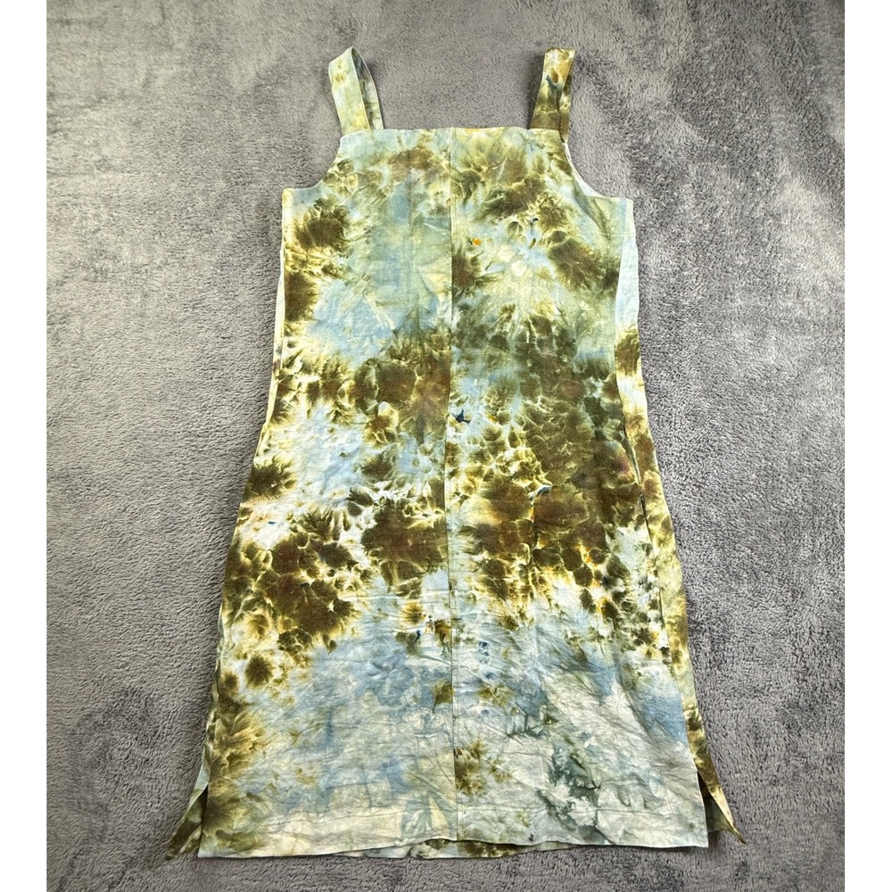 Handmade Womens L/XL Tie Dye Sleeveless Dress Cotton Linen Boho Hippie